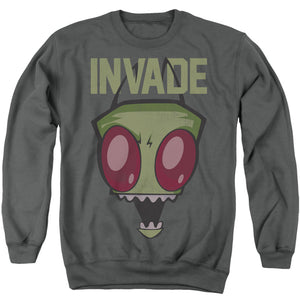 AN OFFCIALLY LICENSED INVADER ZIM INVADE ADULT UNISEX CREWNECK SWEATSHIRT CHARCOAL