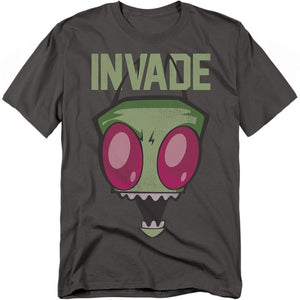 AN OFFCIALLY LICENSED INVADER ZIM INVADE MEN'S REGULAR FIT T-SHIRT CHARCOAL