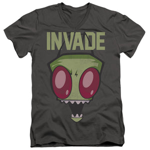 AN OFFCIALLY LICENSED INVADER ZIM INVADE MEN'S V-NECK T-SHIRT CHARCOAL