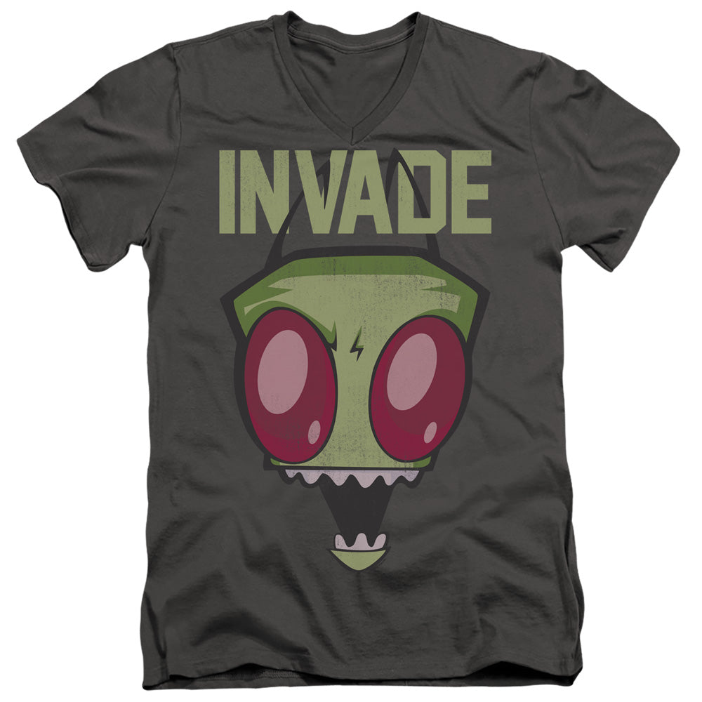 AN OFFCIALLY LICENSED INVADER ZIM INVADE MEN'S V-NECK T-SHIRT CHARCOAL