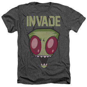AN OFFCIALLY LICENSED INVADER ZIM INVADE MEN'S HEATHER T-SHIRT CHARCOAL
