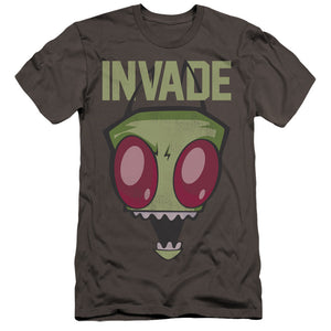 AN OFFCIALLY LICENSED INVADER ZIM INVADE MEN'S PREMIUM SLIM FIT T-SHIRT CHARCOAL
