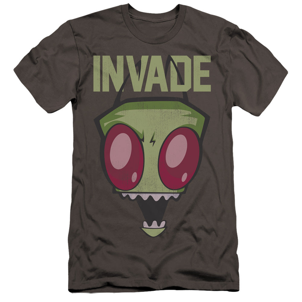 AN OFFCIALLY LICENSED INVADER ZIM INVADE MEN'S PREMIUM SLIM FIT T-SHIRT CHARCOAL
