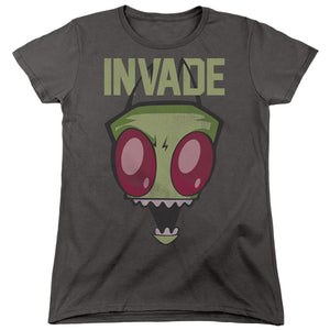 AN OFFCIALLY LICENSED INVADER ZIM INVADE WOMEN'S REGULAR FIT T-SHIRT CHARCOAL