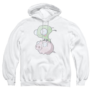 AN OFFCIALLY LICENSED INVADER ZIM GIR AND PIG ADULT UNISEX PULLOVER HOODIE WHITE