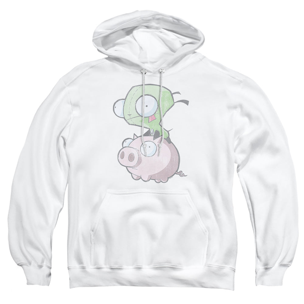 AN OFFCIALLY LICENSED INVADER ZIM GIR AND PIG ADULT UNISEX PULLOVER HOODIE WHITE