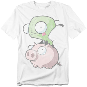 AN OFFCIALLY LICENSED INVADER ZIM GIR AND PIG MEN'S REGULAR FIT T-SHIRT WHITE