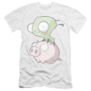 AN OFFCIALLY LICENSED INVADER ZIM GIR AND PIG MEN'S PREMIUM SLIM FIT T-SHIRT WHITE