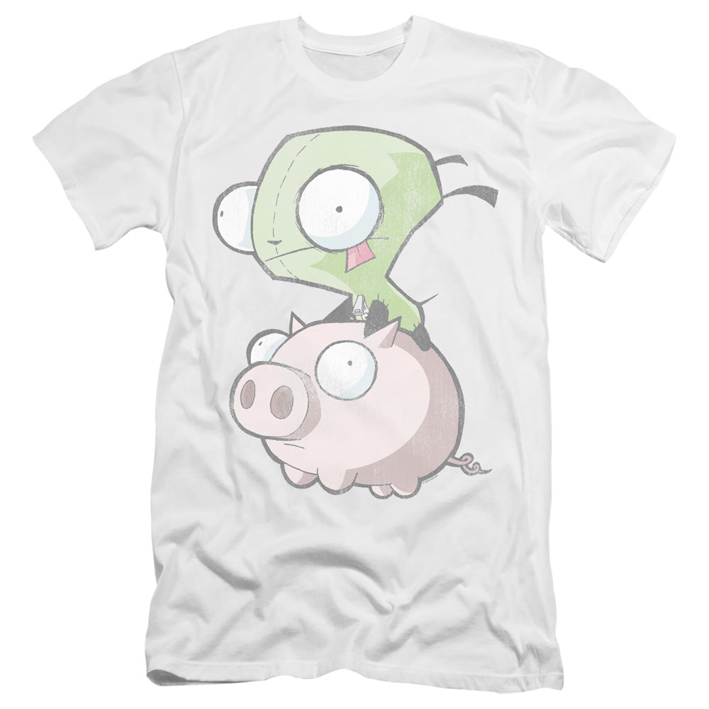 AN OFFCIALLY LICENSED INVADER ZIM GIR AND PIG MEN'S PREMIUM SLIM FIT T-SHIRT WHITE