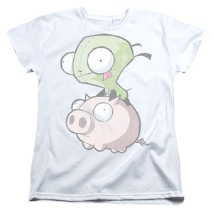 AN OFFCIALLY LICENSED INVADER ZIM GIR AND PIG WOMEN'S REGULAR FIT T-SHIRT WHITE