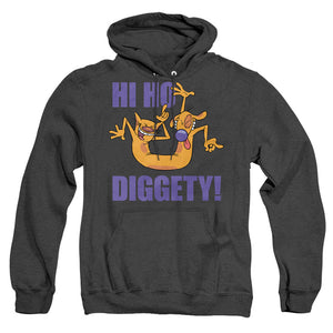 AN OFFCIALLY LICENSED CATDOG HI HO DIGGETY ADULT UNISEX HEATHER PULLOVER HOODIE BLACK