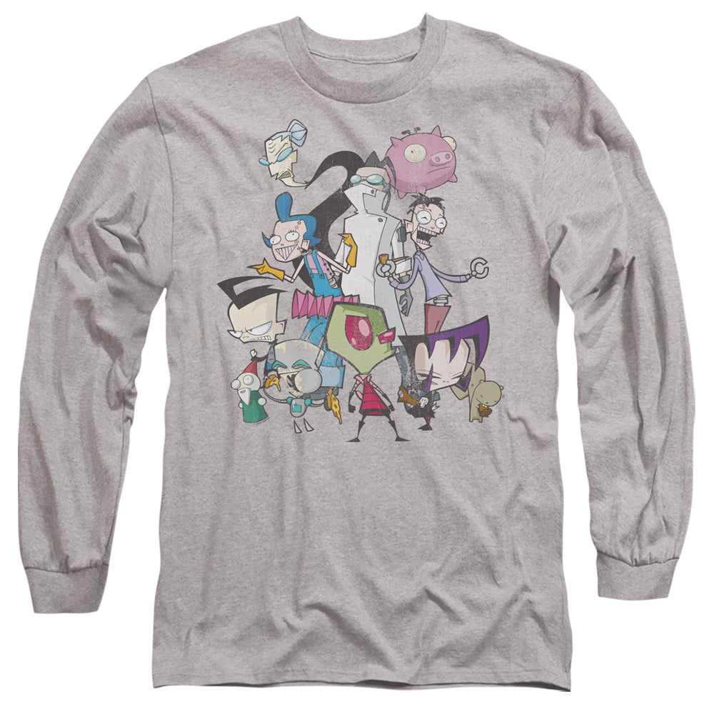 AN OFFCIALLY LICENSED INVADER ZIM GROUP SHOT MEN'S LONG SLEEVE T-SHIRT ATHLETIC HEATHER