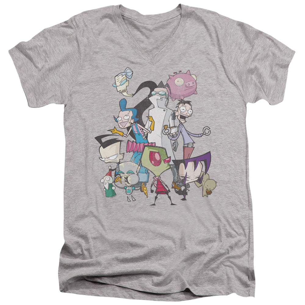 AN OFFCIALLY LICENSED INVADER ZIM GROUP SHOT MEN'S V-NECK T-SHIRT ATHLETIC HEATHER