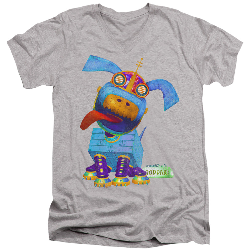 AN OFFCIALLY LICENSED JIMMY NEUTRON GODDARD NEON MEN'S V-NECK T-SHIRT ATHLETIC HEATHER