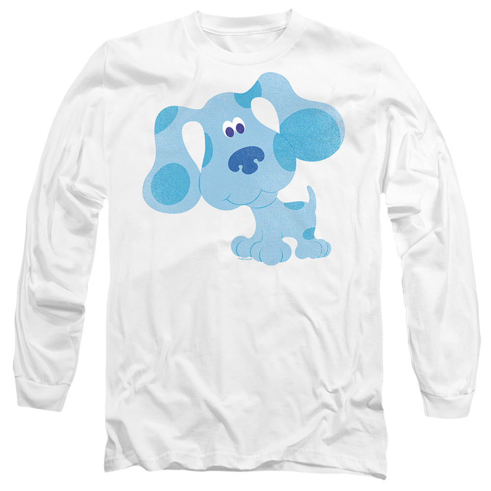 AN OFFCIALLY LICENSED BLUE'S CLUES CLASSIC HAPPY BLUE'S CLUES MEN'S LONG SLEEVE T-SHIRT WHITE