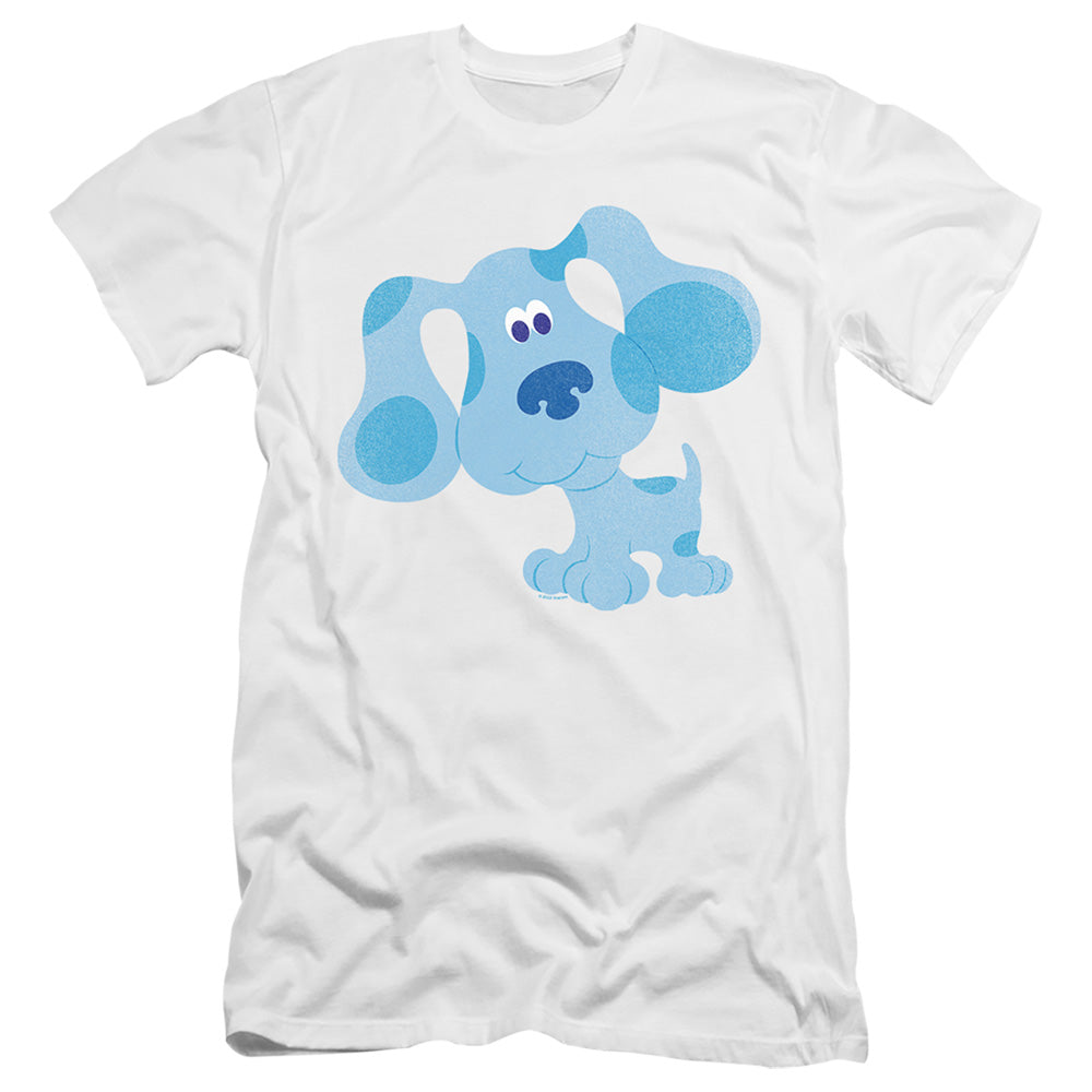 AN OFFCIALLY LICENSED BLUE'S CLUES CLASSIC HAPPY BLUE'S CLUES MEN'S PREMIUM SLIM FIT T-SHIRT WHITE