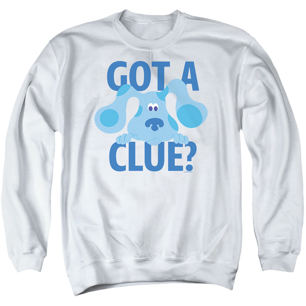 AN OFFCIALLY LICENSED BLUE'S CLUES CLASSIC GOT A CLUE ADULT UNISEX CREWNECK SWEATSHIRT WHITE