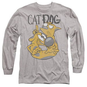AN OFFCIALLY LICENSED CATDOG STUCK TOGETHER MEN'S LONG SLEEVE T-SHIRT ATHLETIC HEATHER