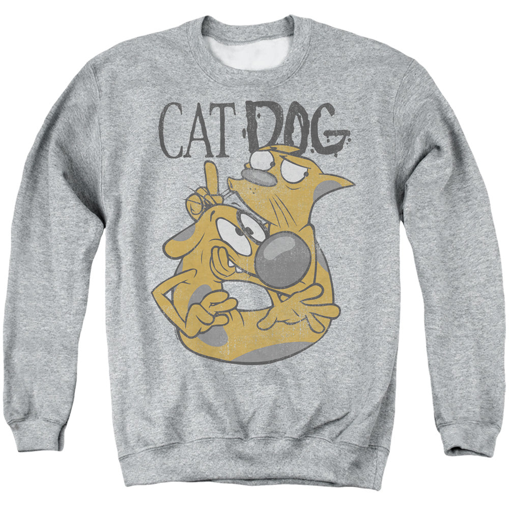 AN OFFCIALLY LICENSED CATDOG STUCK TOGETHER ADULT UNISEX CREWNECK SWEATSHIRT ATHLETIC HEATHER