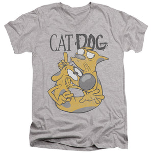 AN OFFCIALLY LICENSED CATDOG STUCK TOGETHER MEN'S V-NECK T-SHIRT ATHLETIC HEATHER