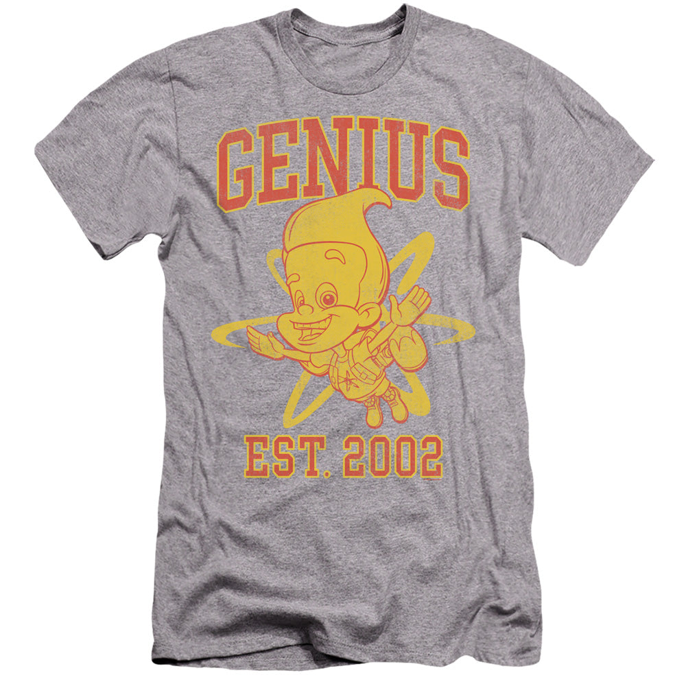AN OFFCIALLY LICENSED JIMMY NEUTRON GENIUS COLLEGIATE MEN'S PREMIUM SLIM FIT T-SHIRT ATHLETIC HEATHER