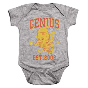 AN OFFCIALLY LICENSED JIMMY NEUTRON GENIUS COLLEGIATE BABY BODYSUIT ATHLETIC HEATHER