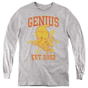 AN OFFCIALLY LICENSED JIMMY NEUTRON GENIUS COLLEGIATE YOUTH LONG SLEEVE T-SHIRT ATHLETIC HEATHER