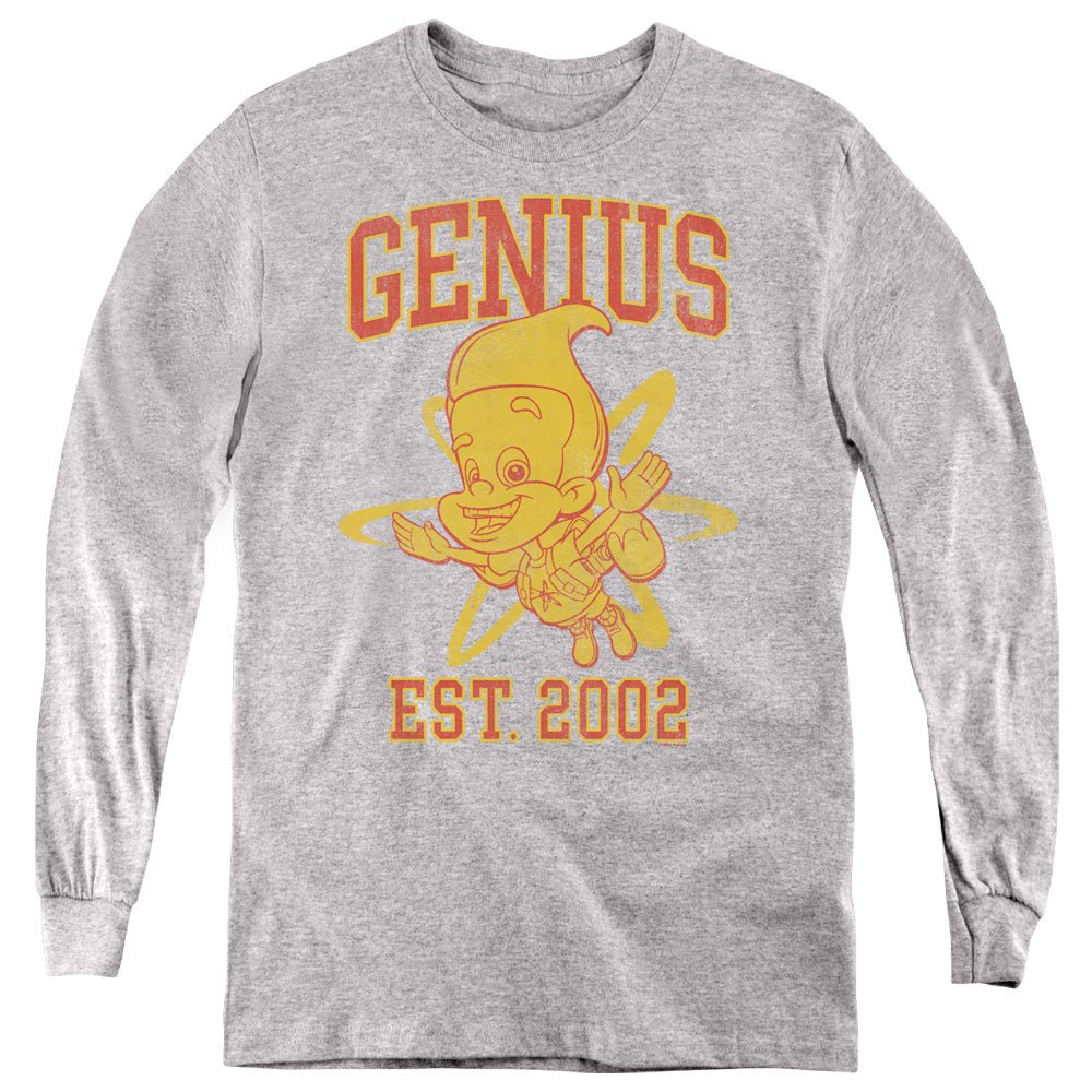 AN OFFCIALLY LICENSED JIMMY NEUTRON GENIUS COLLEGIATE YOUTH LONG SLEEVE T-SHIRT ATHLETIC HEATHER