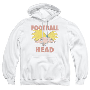 AN OFFCIALLY LICENSED HEY ARNOLD FOOTBALL HEAD ADULT UNISEX PULLOVER HOODIE WHITE