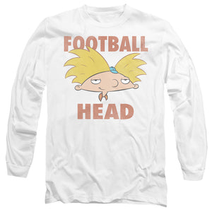 AN OFFCIALLY LICENSED HEY ARNOLD FOOTBALL HEAD MEN'S LONG SLEEVE T-SHIRT WHITE