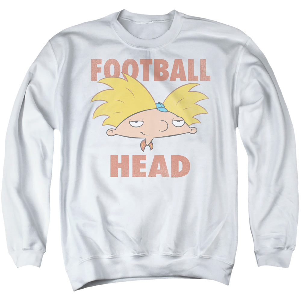 AN OFFCIALLY LICENSED HEY ARNOLD FOOTBALL HEAD ADULT UNISEX CREWNECK SWEATSHIRT WHITE