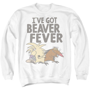 AN OFFCIALLY LICENSED ANGRY BEAVERS BEAVER FEVER ADULT UNISEX CREWNECK SWEATSHIRT WHITE