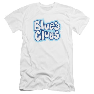 AN OFFCIALLY LICENSED BLUES CLUES BLUE'S CLUES VINTAGE LOGO MEN'S PREMIUM SLIM FIT T-SHIRT WHITE