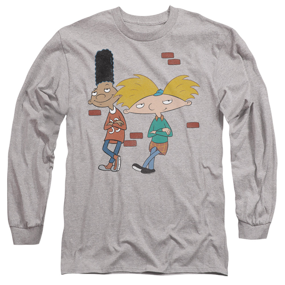 AN OFFCIALLY LICENSED HEY ARNOLD ARNOLD AND GERALD LEANING MEN'S LONG SLEEVE T-SHIRT ATHLETIC HEATHER