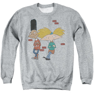 AN OFFCIALLY LICENSED HEY ARNOLD ARNOLD AND GERALD LEANING ADULT UNISEX CREWNECK SWEATSHIRT ATHLETIC HEATHER