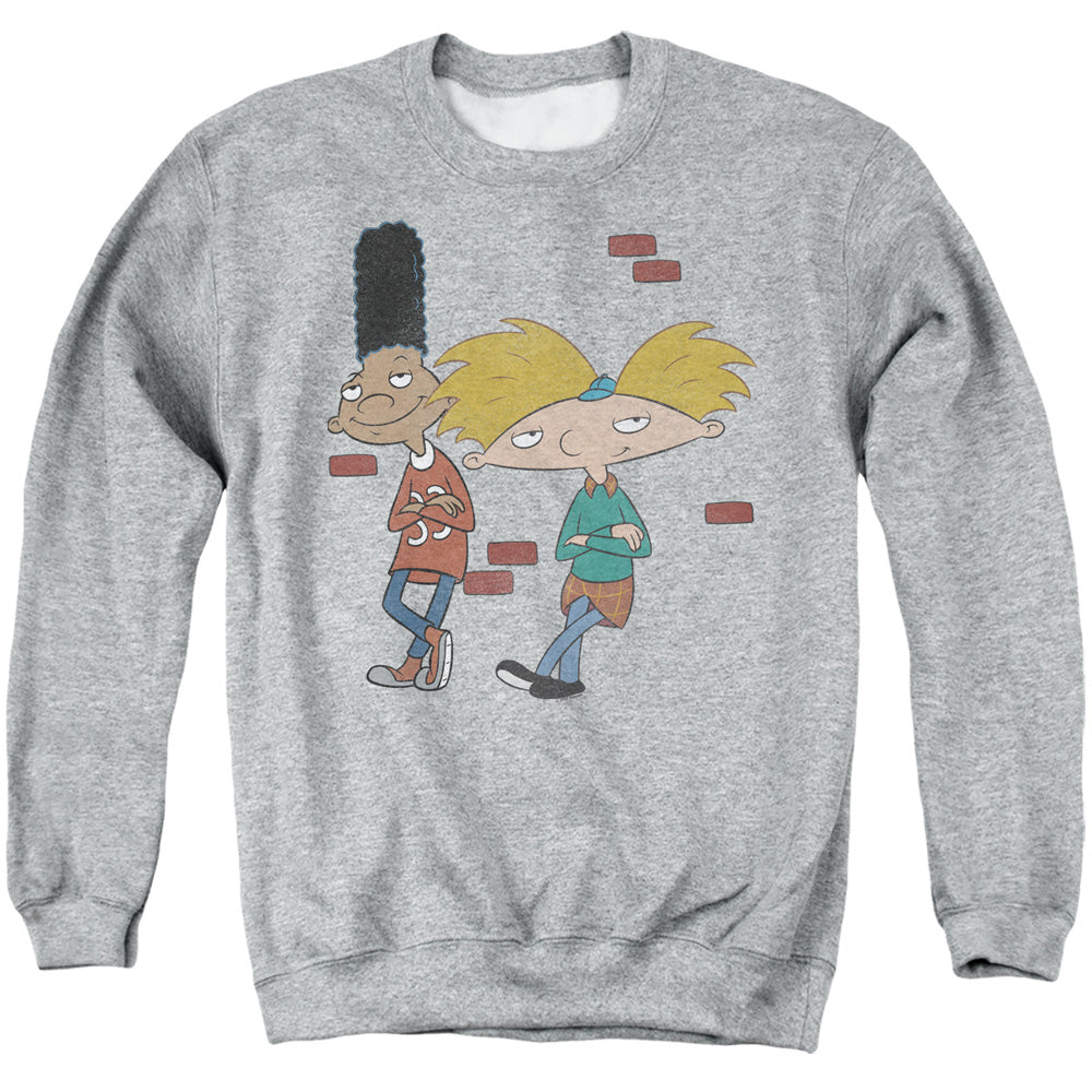 AN OFFCIALLY LICENSED HEY ARNOLD ARNOLD AND GERALD LEANING ADULT UNISEX CREWNECK SWEATSHIRT ATHLETIC HEATHER
