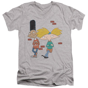 AN OFFCIALLY LICENSED HEY ARNOLD ARNOLD AND GERALD LEANING MEN'S V-NECK T-SHIRT ATHLETIC HEATHER