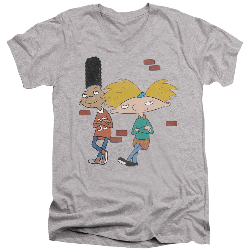 AN OFFCIALLY LICENSED HEY ARNOLD ARNOLD AND GERALD LEANING MEN'S V-NECK T-SHIRT ATHLETIC HEATHER