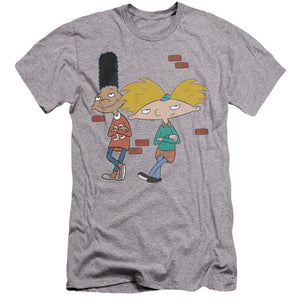 AN OFFCIALLY LICENSED HEY ARNOLD ARNOLD AND GERALD LEANING MEN'S PREMIUM SLIM FIT T-SHIRT ATHLETIC HEATHER