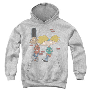 AN OFFCIALLY LICENSED HEY ARNOLD ARNOLD AND GERALD LEANING YOUTH HOODIE ATHLETIC HEATHER