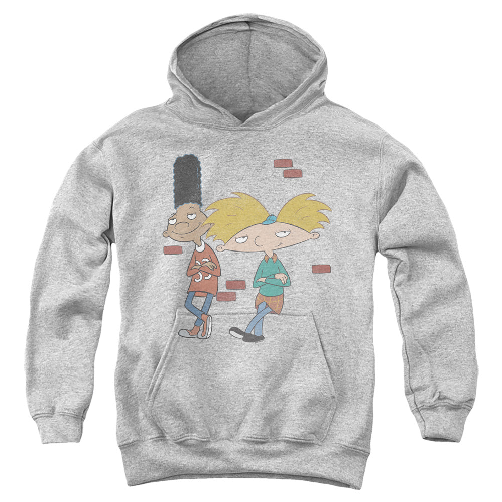 AN OFFCIALLY LICENSED HEY ARNOLD ARNOLD AND GERALD LEANING YOUTH HOODIE ATHLETIC HEATHER