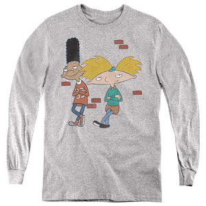AN OFFCIALLY LICENSED HEY ARNOLD ARNOLD AND GERALD LEANING YOUTH LONG SLEEVE T-SHIRT ATHLETIC HEATHER
