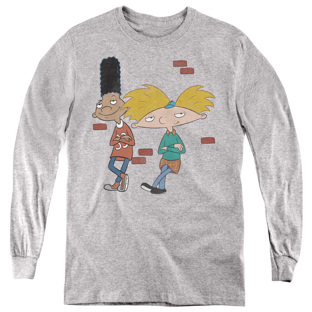 AN OFFCIALLY LICENSED HEY ARNOLD ARNOLD AND GERALD LEANING YOUTH LONG SLEEVE T-SHIRT ATHLETIC HEATHER