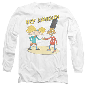 AN OFFCIALLY LICENSED HEY ARNOLD AND GERALD WITH LOGO MEN'S LONG SLEEVE T-SHIRT WHITE