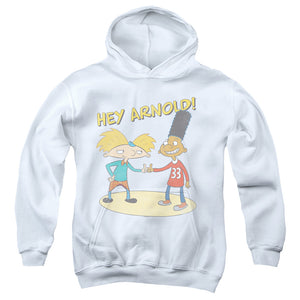 AN OFFCIALLY LICENSED HEY ARNOLD AND GERALD WITH LOGO YOUTH HOODIE WHITE
