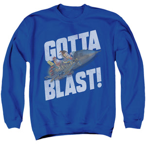 AN OFFCIALLY LICENSED JIMMY NEUTRON JIMMY NEUTRON GOTTA BLAST ADULT UNISEX CREWNECK SWEATSHIRT ROYAL