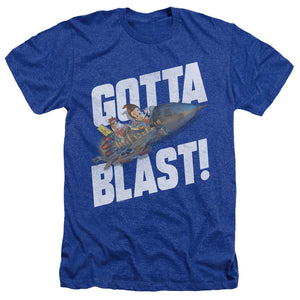 AN OFFCIALLY LICENSED JIMMY NEUTRON JIMMY NEUTRON GOTTA BLAST MEN'S HEATHER T-SHIRT ROYAL