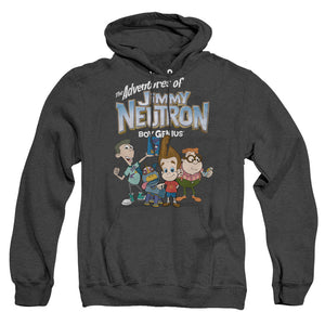 AN OFFCIALLY LICENSED JIMMY NEUTRON GROUP ADULT UNISEX HEATHER PULLOVER HOODIE BLACK