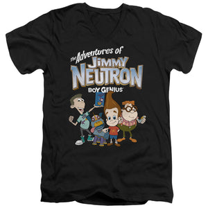 AN OFFCIALLY LICENSED JIMMY NEUTRON GROUP MEN'S V-NECK T-SHIRT BLACK