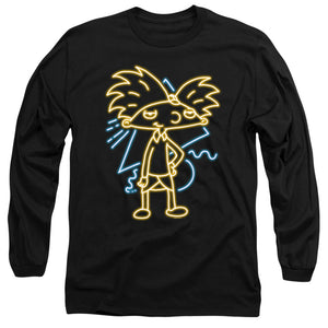AN OFFCIALLY LICENSED HEY ARNOLD HEY ARNOLD NEON MEN'S LONG SLEEVE T-SHIRT BLACK